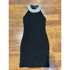 Alex Evenings Vintage Black Lace Pearl Collar Dress Glam Sz 4 Retro Glamour